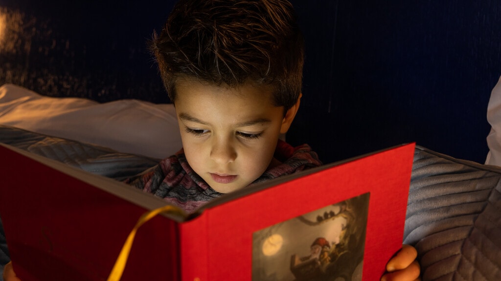 Jongen leest Efteling sprookjesboek